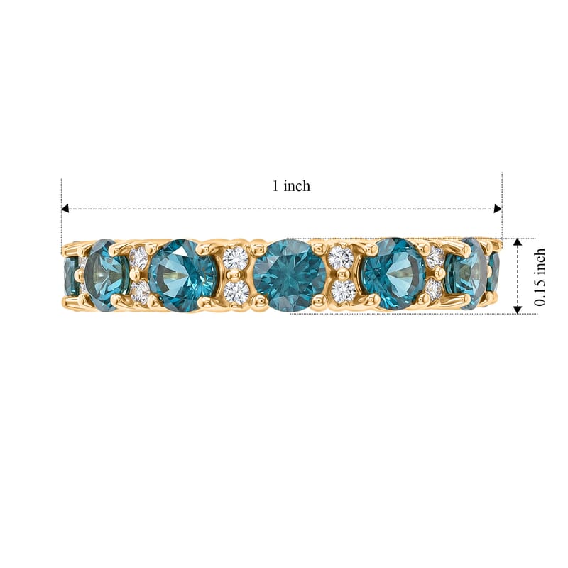 Teal Quartz and White Topaz 2.70 ctw Band Ring in 14K Yellow Gold Over Sterling Silver (Size 8.0)