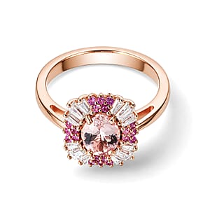 D'Joy Premium Pink Morganite and Moissanite 2.10 ctw Blush Petal Spark Ring in 18K Vermeil RG Over Sterling Silver (Size 6.0)