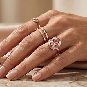 D'Joy Premium Pink Morganite and Moissanite 2.10 ctw Blush Petal Spark Ring in 18K Vermeil RG Over Sterling Silver (Size 6.0)