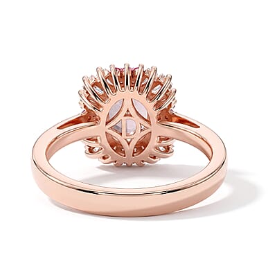 D'Joy Premium Pink Morganite and Moissanite 2.10 ctw Blush Petal Spark Ring in 18K Vermeil RG Over Sterling Silver (Size 6.0)