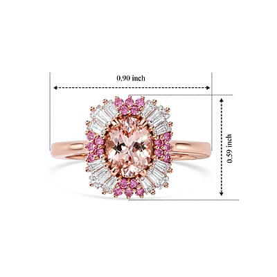 D'Joy Premium Pink Morganite and Moissanite 2.10 ctw Blush Petal Spark Ring in 18K Vermeil RG Over Sterling Silver (Size 6.0)