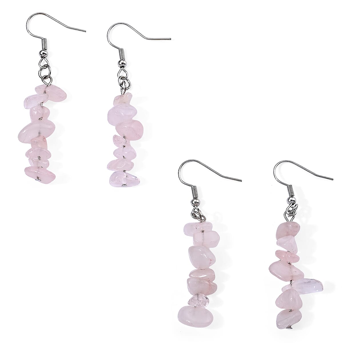 Rose Quartz 17.00 ctw Set of 2 Earrings in Silvertone