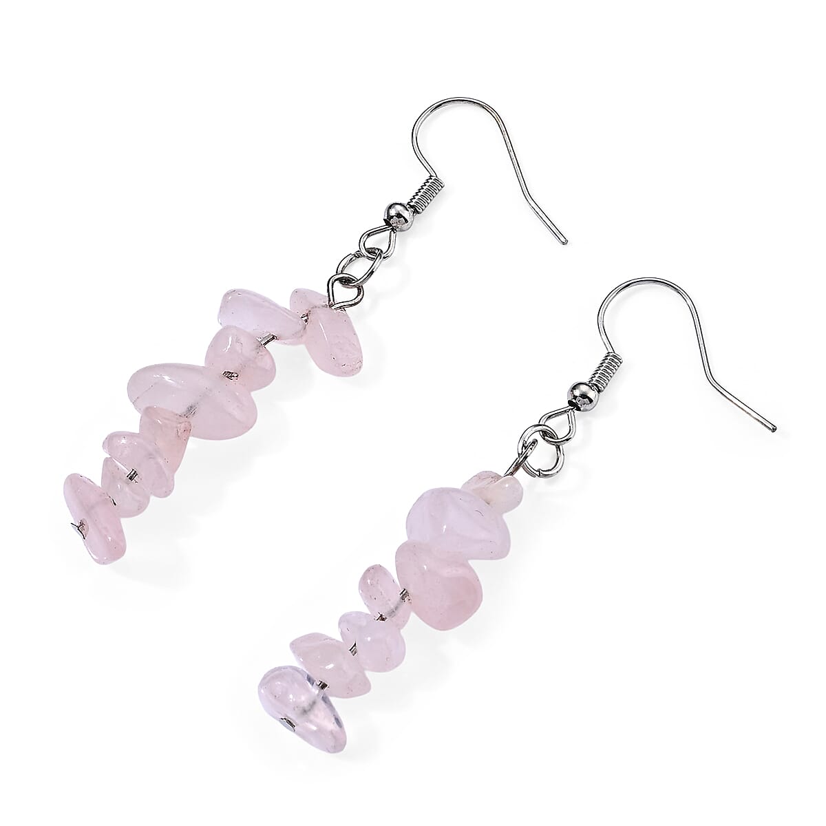 Rose Quartz 17.00 ctw Set of 2 Earrings in Silvertone