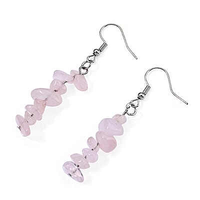 Rose Quartz 17.00 ctw Set of 2 Earrings in Silvertone
