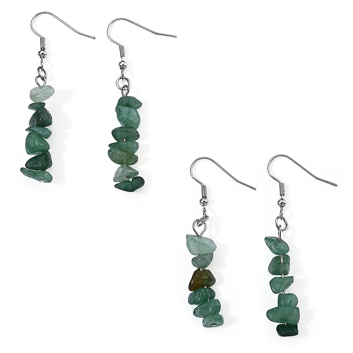 Green Aventurine 18.00 ctw Set of 2 Earrings in Silvertone