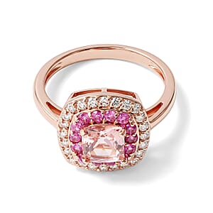 D'Joy Premium Pink Morganite and Moissanite 1.65 ctw Rose Mist Royale Ring in 18K Vermeil RG Over Sterling Silver (Size 6.0)