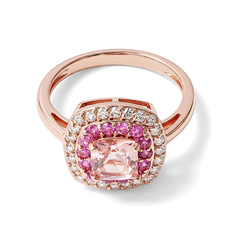 D'Joy Premium Pink Morganite and Moissanite 1.65 ctw Rose Mist Royale Ring in 18K Vermeil RG Over Sterling Silver (Size 6.0)