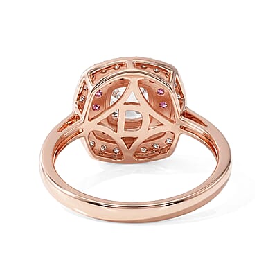 D'Joy Premium Pink Morganite and Moissanite 1.65 ctw Rose Mist Royale Ring in 18K Vermeil RG Over Sterling Silver (Size 6.0)