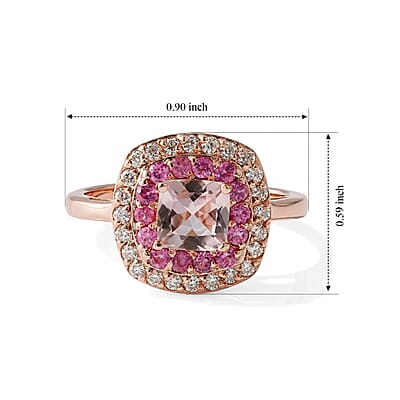 D'Joy Premium Pink Morganite and Moissanite 1.65 ctw Rose Mist Royale Ring in 18K Vermeil RG Over Sterling Silver (Size 6.0)