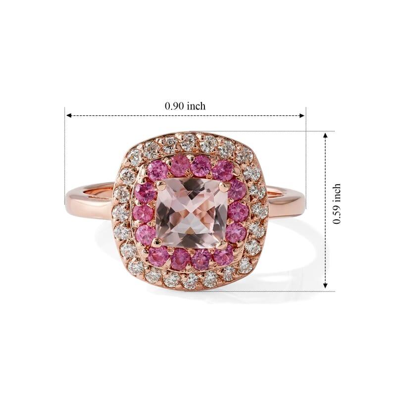 Doorbuster D'Joy Premium Pink Morganite and Moissanite 1.65 ctw Rose Mist Royale Ring in 18K Vermeil RG Over Sterling Silver (Size 6.0)