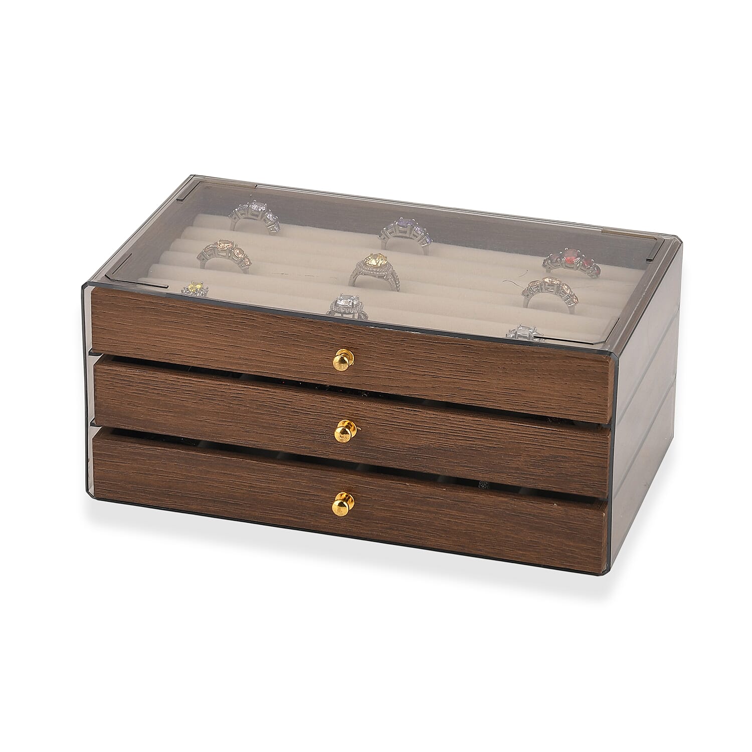 Livmore Cream Anti Tarnish 3 Layer with Transparent Cover Wood and MDF Jewelry Box