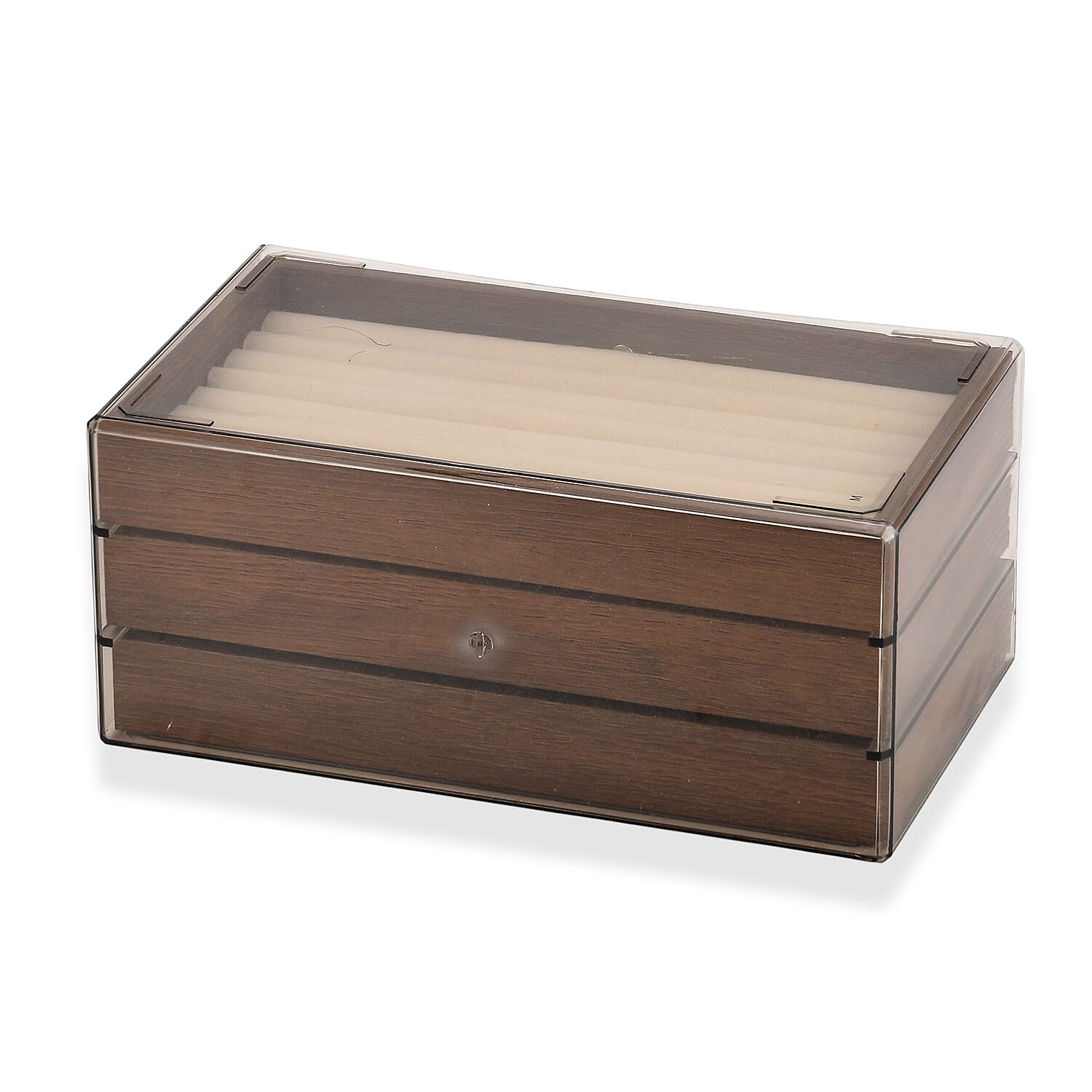 Livmore Cream Anti Tarnish 3 Layer with Transparent Cover Wood and MDF Jewelry Box