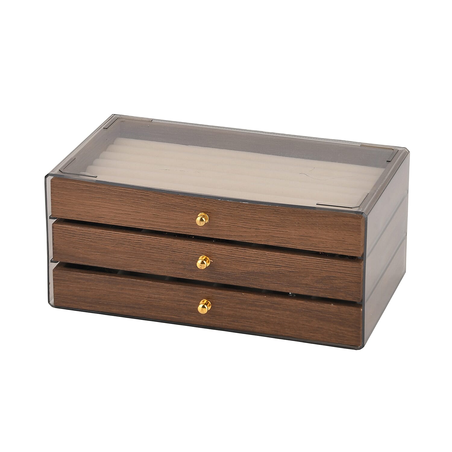 Livmore Cream Anti Tarnish 3 Layer with Transparent Cover Wood and MDF Jewelry Box
