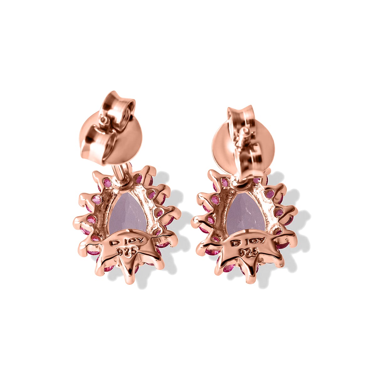 D'Joy Premium Pink Morganite and Pink Sapphire 1.60 ctw Stud Earrings in 18K Vermeil RG Over Sterling Silver image number 3