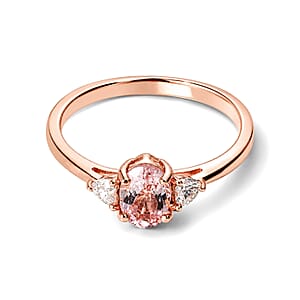 D'Joy Premium Pink Morganite and Moissanite 0.90 ctw Rose Mist Grace Ring in 18K Vermeil RG Over Sterling Silver (Size 10.0)
