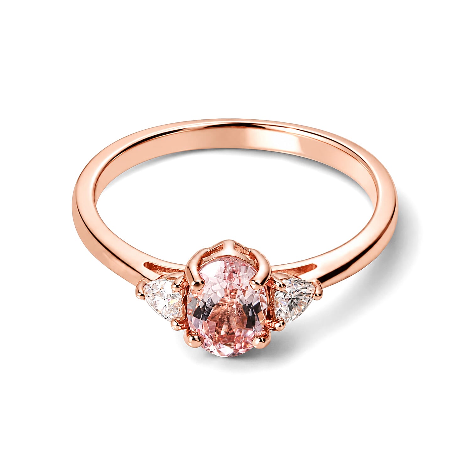 D'Joy Premium Pink Morganite and Moissanite 0.90 ctw Rose Mist Grace Ring in 18K Vermeil RG Over Sterling Silver (Size 6.0)