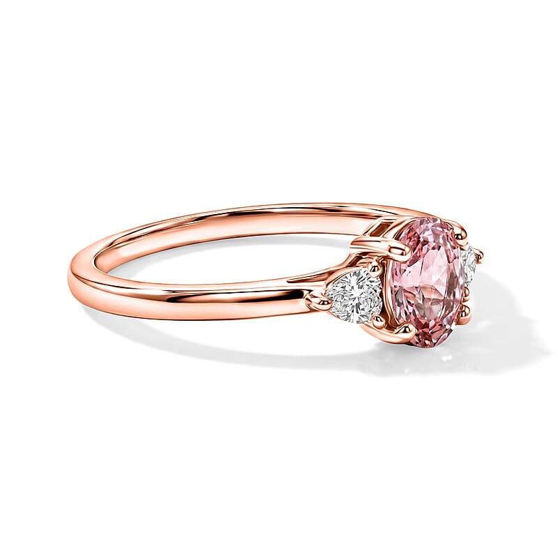 D'Joy Premium Pink Morganite and Moissanite 0.90 ctw Rose Mist Grace Ring in 18K Vermeil RG Over Sterling Silver (Size 6.0)