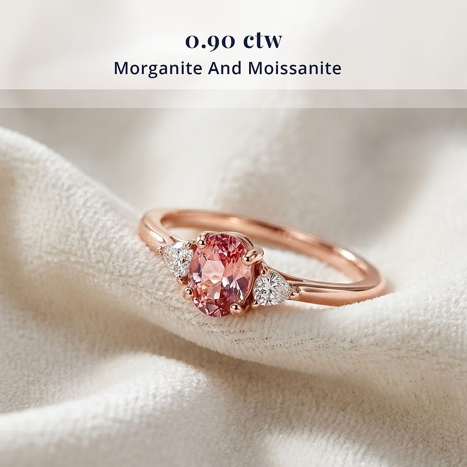 D'Joy Premium Pink Morganite and Moissanite 0.90 ctw Rose Mist Grace Ring in 18K Vermeil RG Over Sterling Silver (Size 6.0)