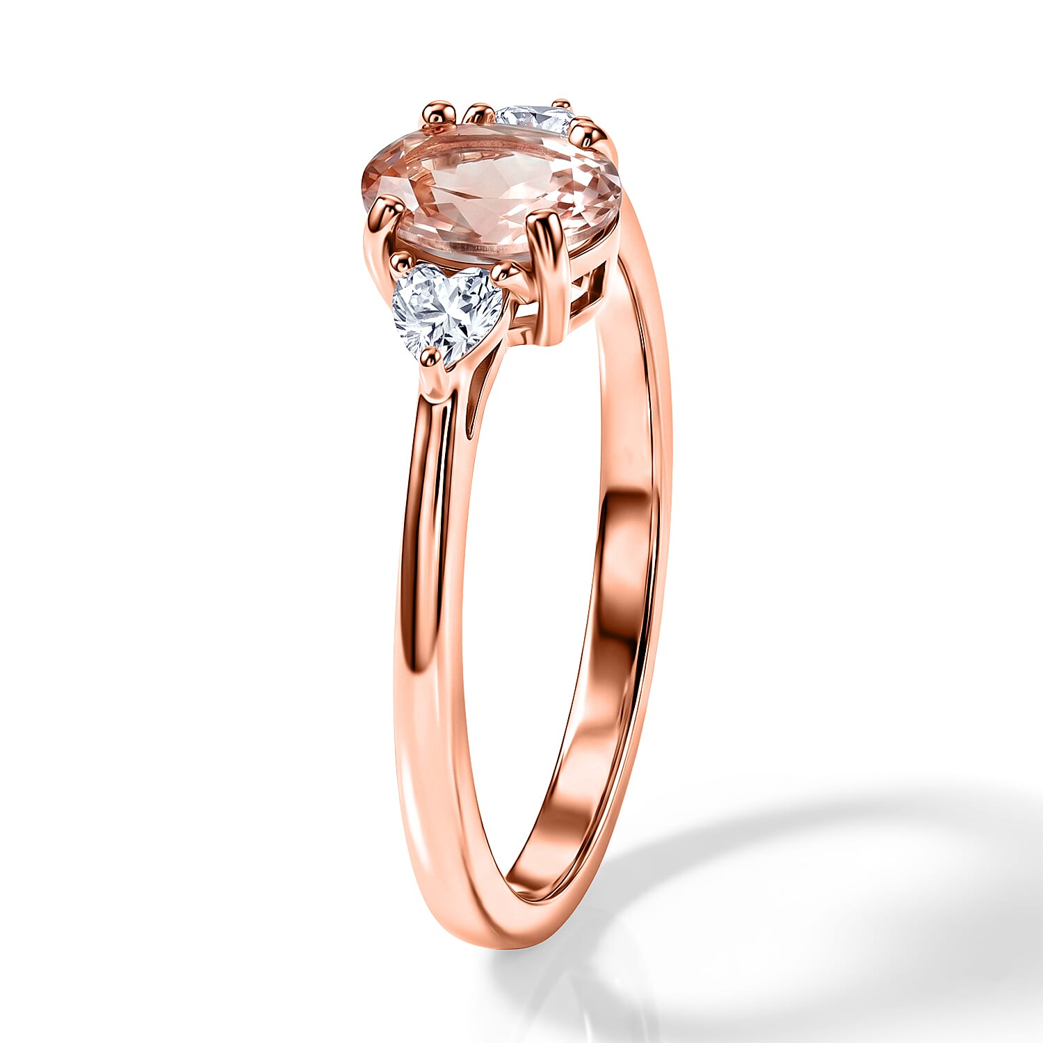 D'Joy Premium Pink Morganite and Moissanite 0.90 ctw Rose Mist Grace Ring in 18K Vermeil RG Over Sterling Silver (Size 6.0)
