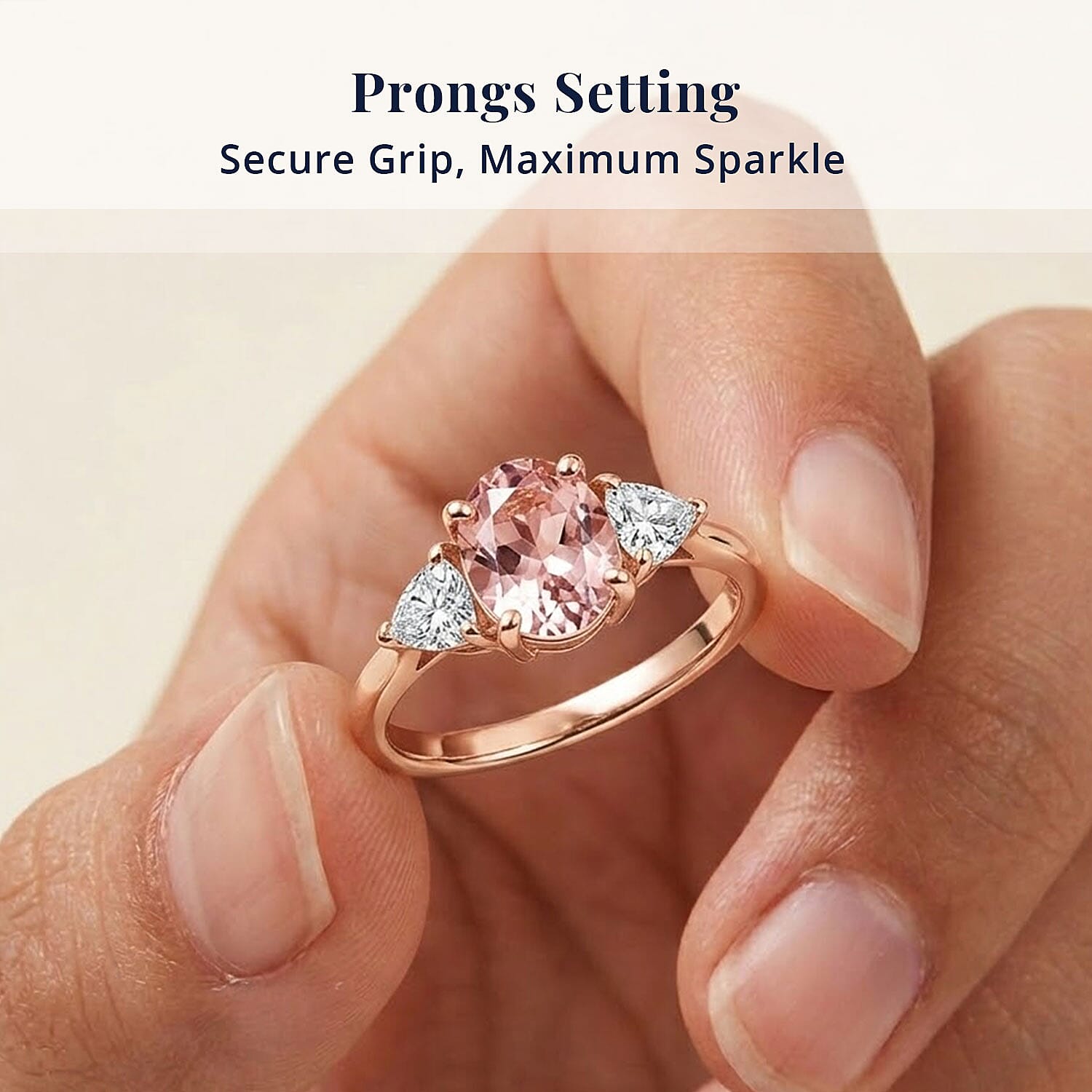D'Joy Premium Pink Morganite and Moissanite 0.90 ctw Rose Mist Grace Ring in 18K Vermeil RG Over Sterling Silver (Size 7.0)