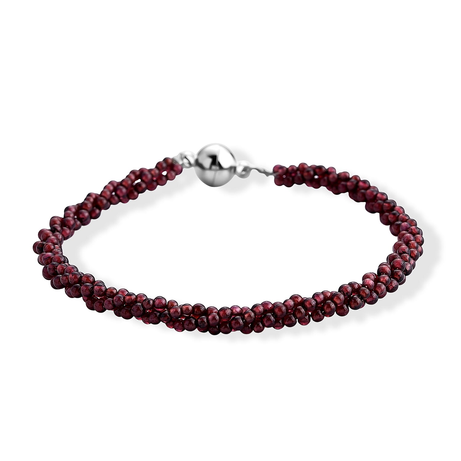 Red Garnet 25.00 ctw Beaded Cotton Cord Bracelet in Silvertone (Adjustable)
