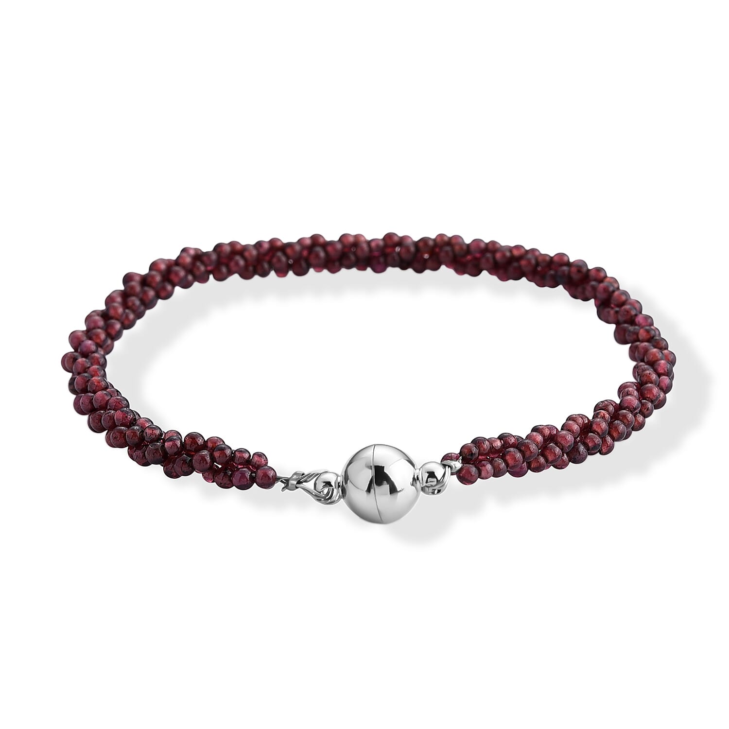 Red Garnet 25.00 ctw Beaded Cotton Cord Bracelet in Silvertone (Adjustable)