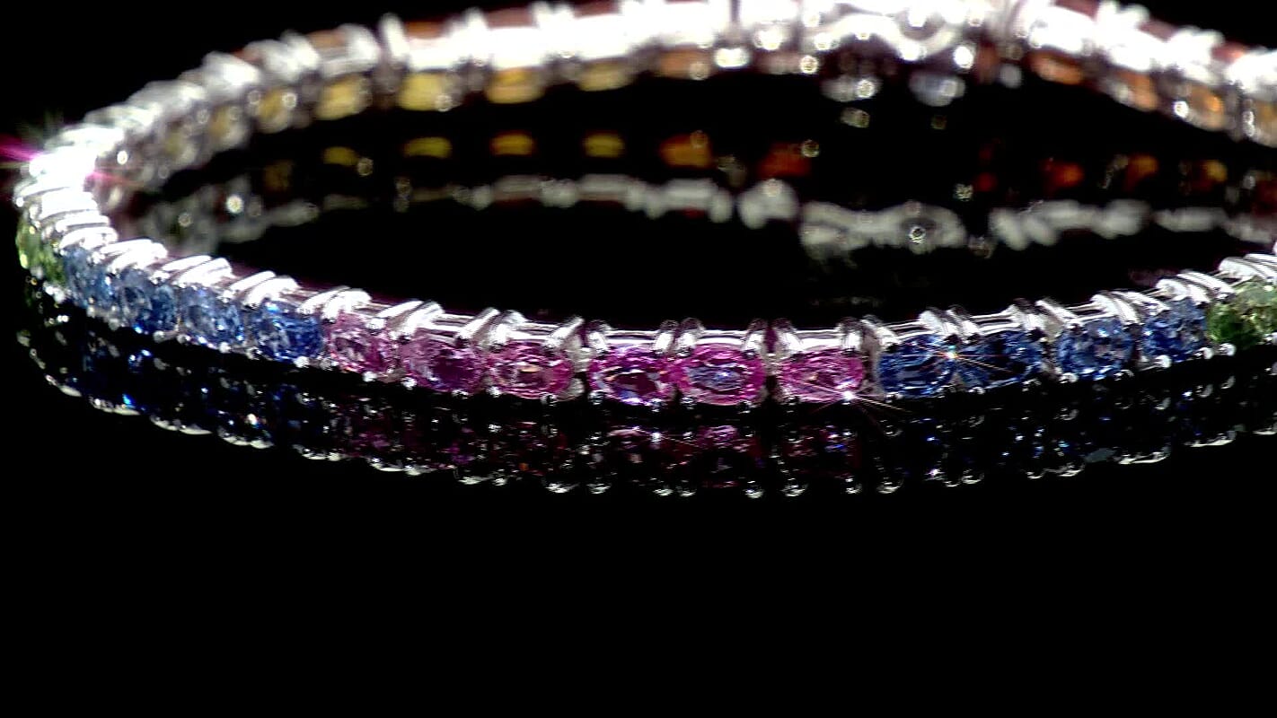 D'Joy Premium Rainbow Sapphire Bracelet in Rhodium Over Sterling Silver (6.50 In) 8.75 ctw