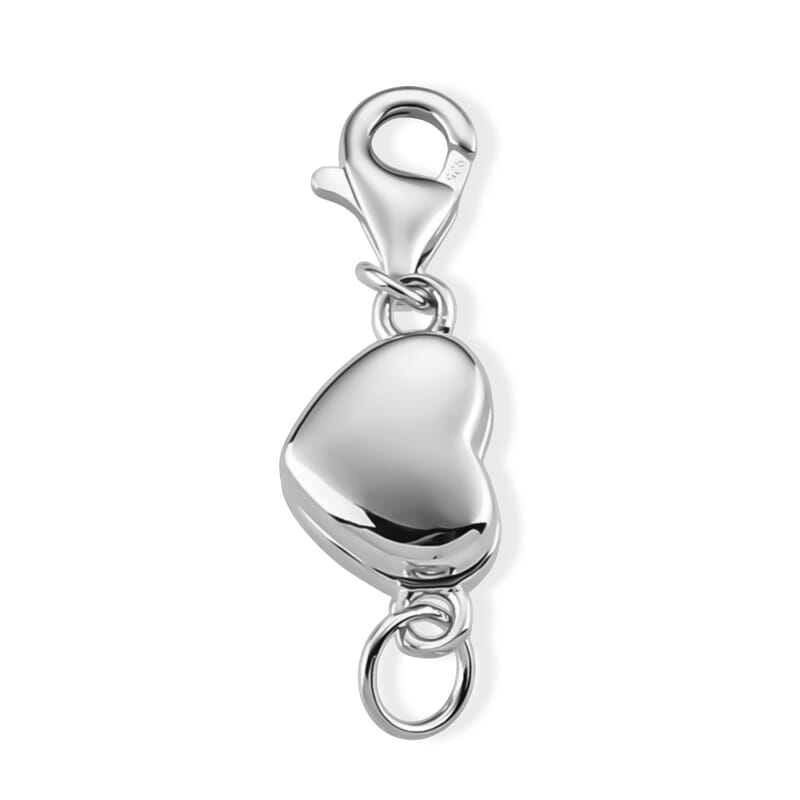 Rhodium Over Sterling Silver Heart Shape Magnetic Lock with 9mm Lobster Clasp (2 g)