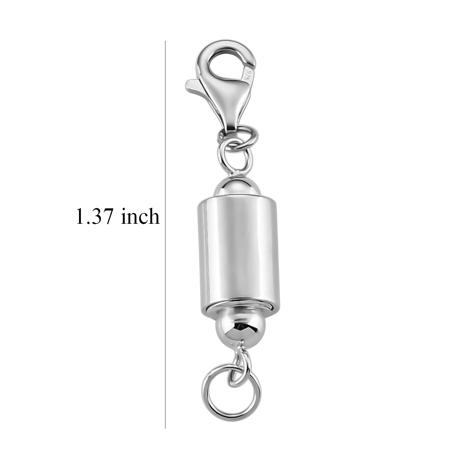 Rhodium Over Sterling Silver Cylindrical Magnetic Lock with 9mm Lobster Clasp (2.65 g)