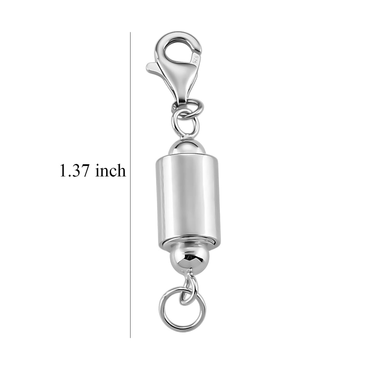 Rhodium Over Sterling Silver Cylindrical Magnetic Lock with 9mm Lobster Clasp (2.65 g) image number 3