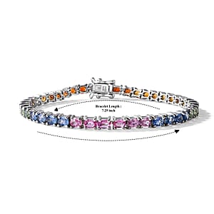 D'Joy Premium Rainbow Sapphire 9.65 ctw Rainbow Radiance Tennis Bracelet in Rhodium Over Sterling Silver (7.25 In)