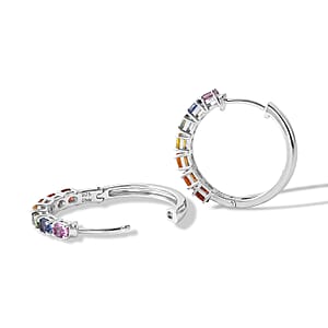 D'Joy Premium Rainbow Sapphire 3.20 ctw Rainbow Radiance Hoop Earrings in Rhodium Over Sterling Silver