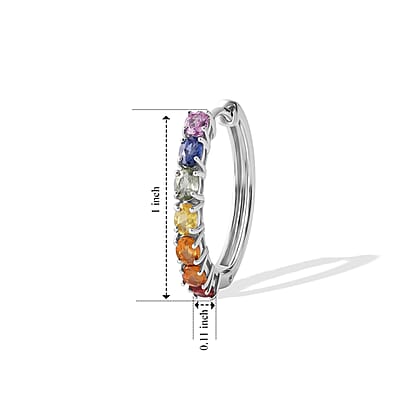 D'Joy Premium Rainbow Sapphire 3.20 ctw Rainbow Radiance Hoop Earrings in Rhodium Over Sterling Silver