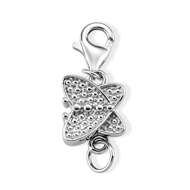 Rhodium Over Sterling Silver Butterfly Magnetic Lock with 9mm Lobster Clasp (2.35 g)