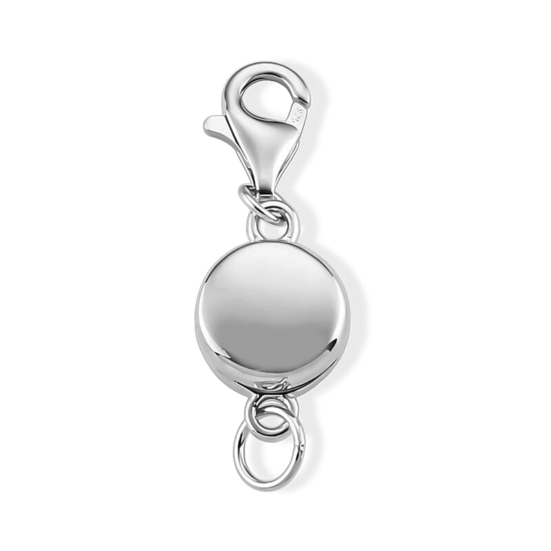 Rhodium Over Sterling Silver Round Magnetic Lock with 9mm Lobster Clasp (1.95 g)