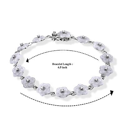 D'Joy Natural Jade and Moissanite 19.50 ctw Carved Flower Bracelet in Rhodium Over Sterling Silver (6.50 In)