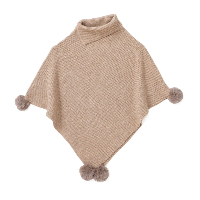 La Marey Khaki High Collar Pom-Pom Shawl