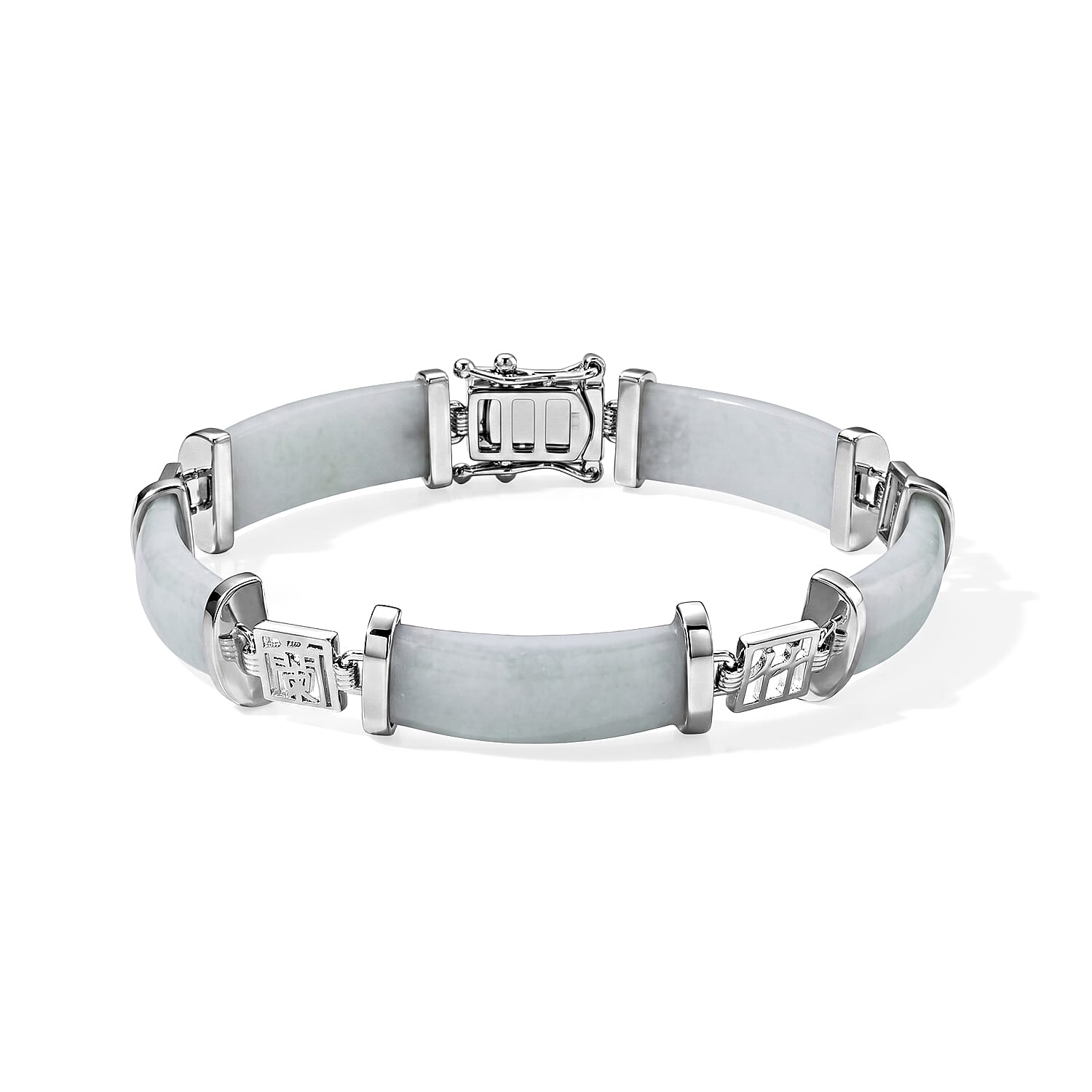 EverTrue Natural Jade 10.00 ctw Bracelet in in Silvertone (6.50 In)