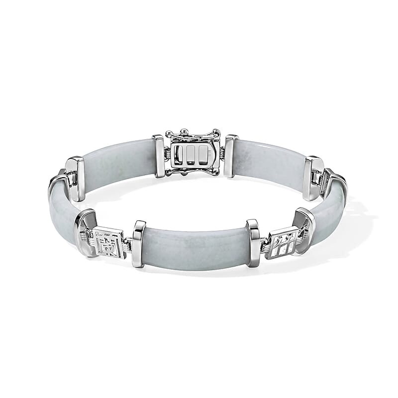 EverTrue Natural Jade 10.00 ctw Bracelet in in Silvertone (6.50 In)