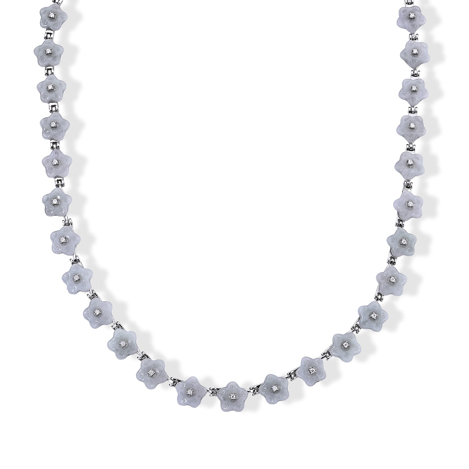 D'Joy White Jade (D) and Moissanite 54.00 ctw Necklace in Rhodium Over Sterling Silver 18 Inches