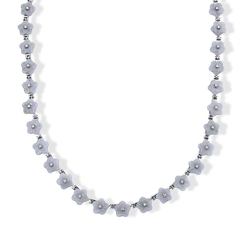 D'Joy White Jade (D) and Moissanite 54.00 ctw Necklace in Rhodium Over Sterling Silver 18 Inches