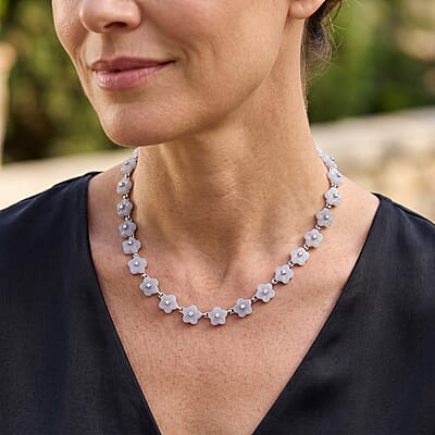 D'Joy White Jade (D) and Moissanite 54.00 ctw Necklace in Rhodium Over Sterling Silver 18 Inches