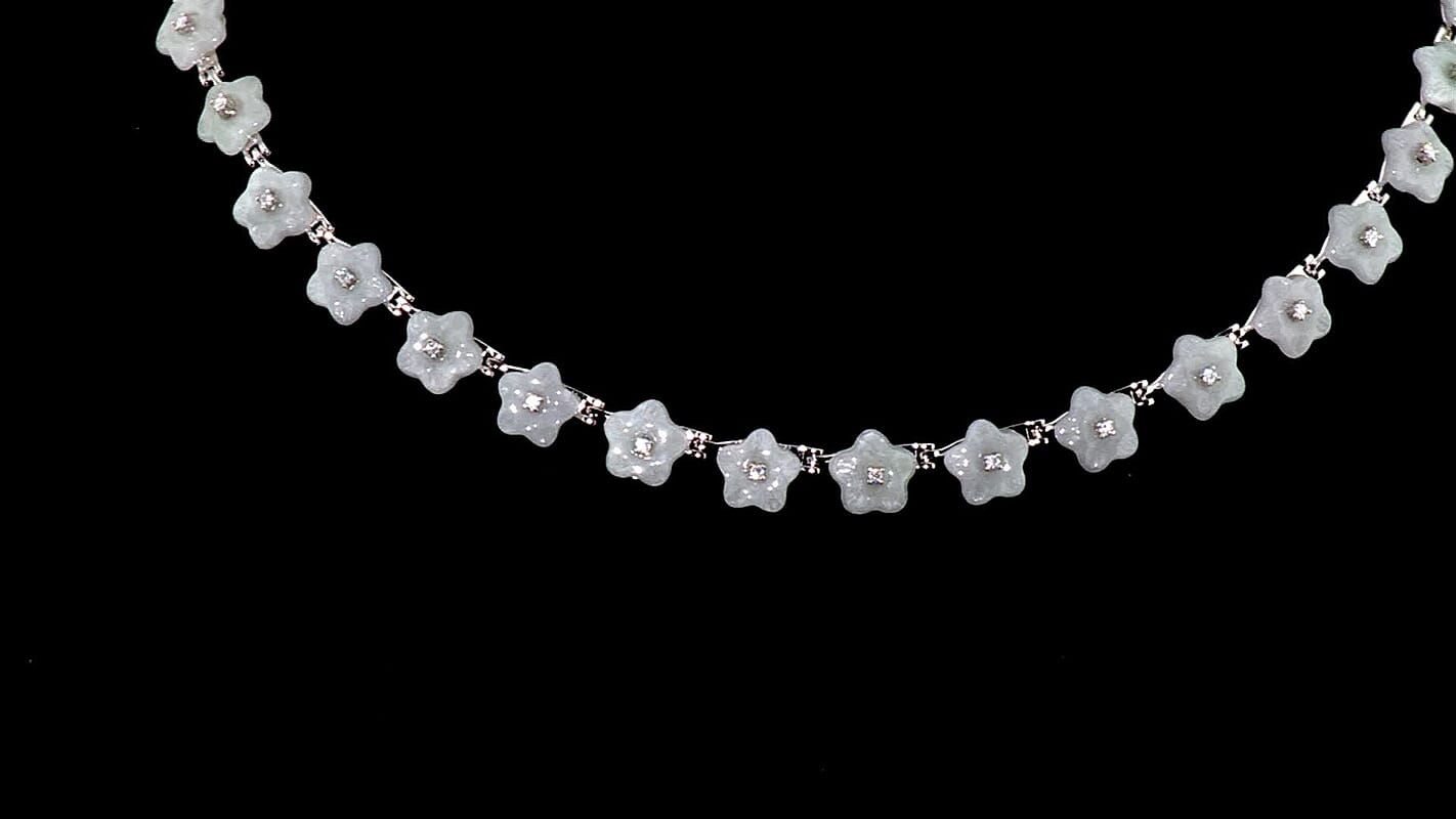 D''Joy White Jade (D) and Moissanite 54.00 ctw Necklace in Rhodium Over Sterling Silver 18 Inches