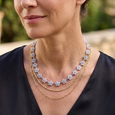 D'Joy White Jade (D) and Moissanite 54.00 ctw Necklace in Rhodium Over Sterling Silver 18 Inches