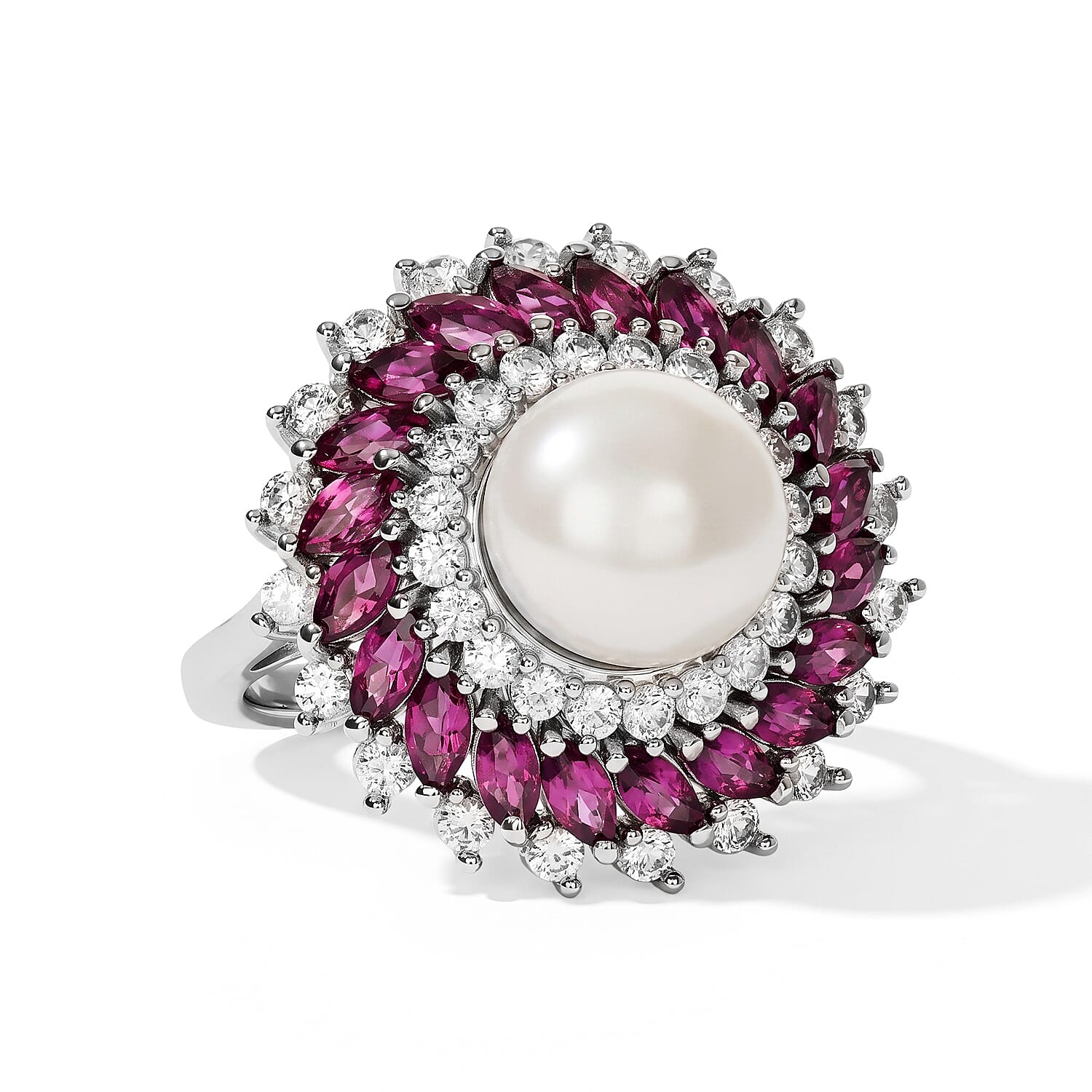 EverTrue Freshwater Pearl and Multi Gemstone 3.50 ctw Ring in Platinum Bond (Size 6.0)