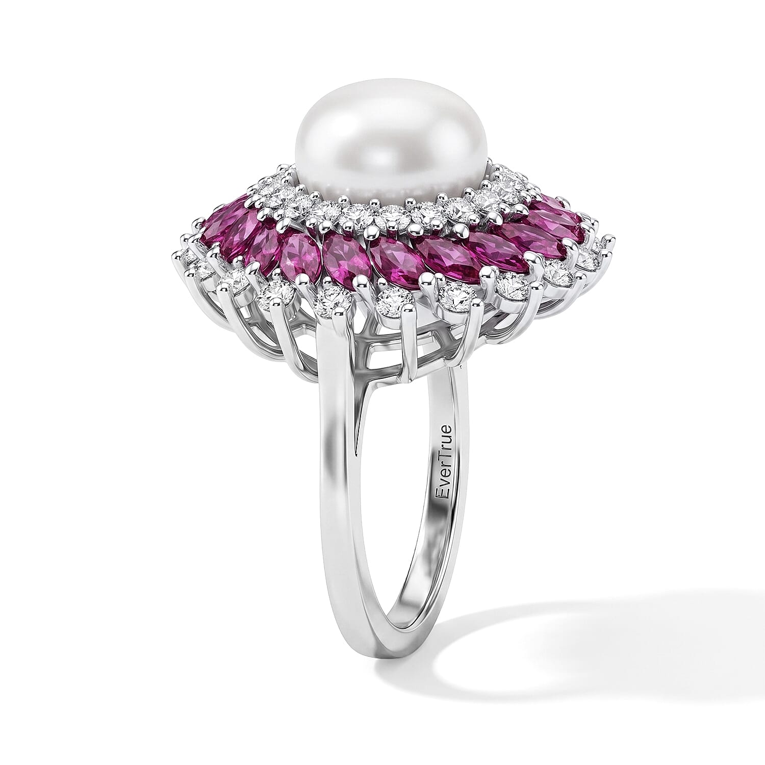 EverTrue Freshwater Pearl and Multi Gemstone 3.50 ctw Ring in Platinum Bond (Size 6.0)