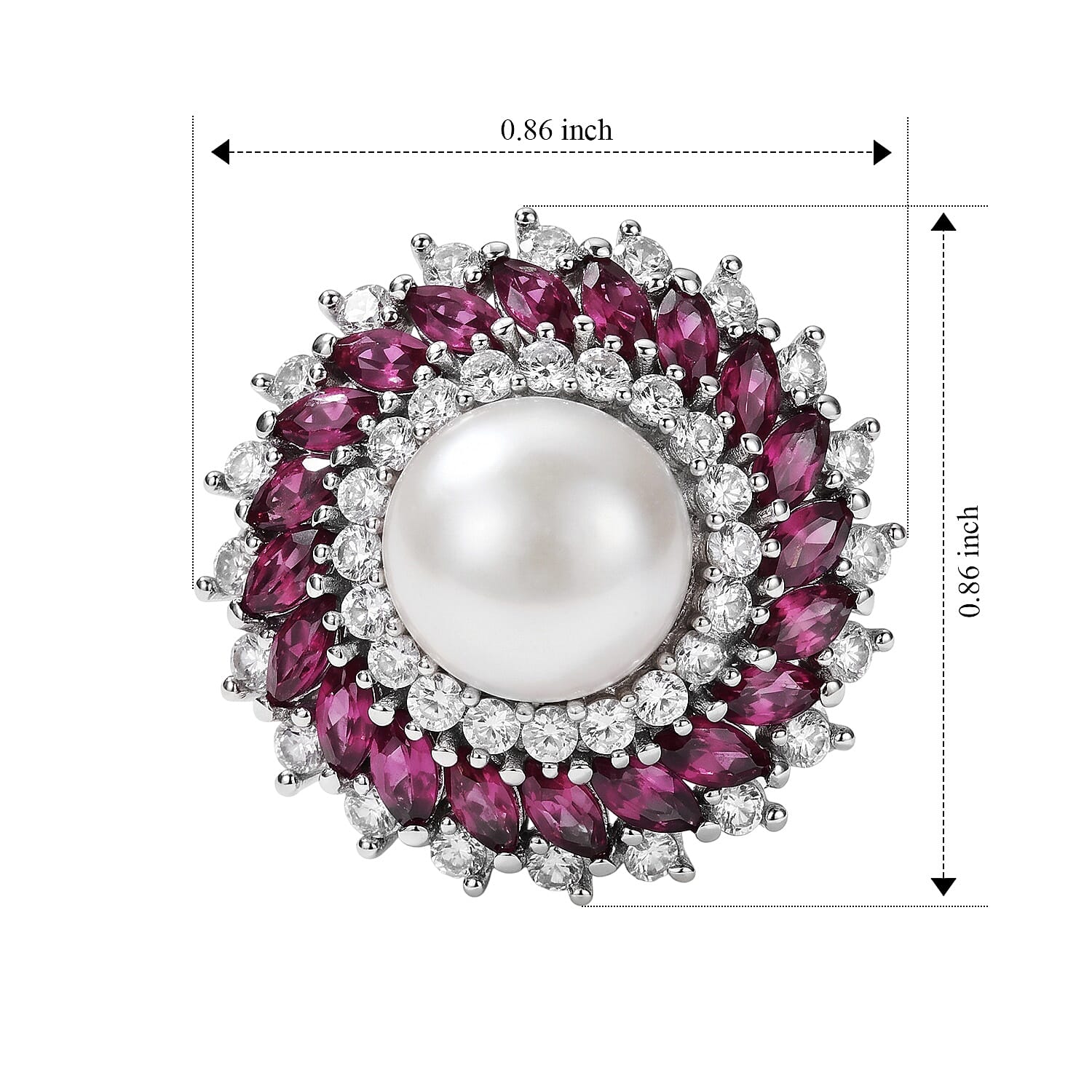 EverTrue Freshwater Pearl and Multi Gemstone 3.50 ctw Ring in Platinum Bond (Size 6.0)