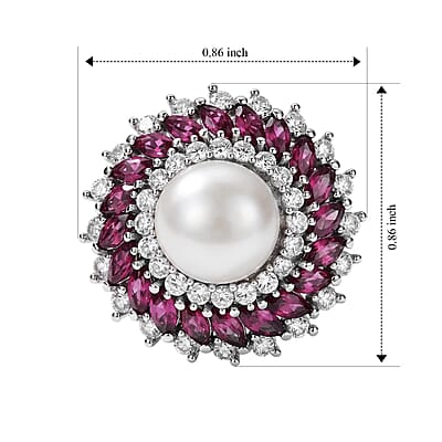 EverTrue Freshwater Pearl and Multi Gemstone 3.50 ctw Ring in Platinum Bond (Size 6.0)