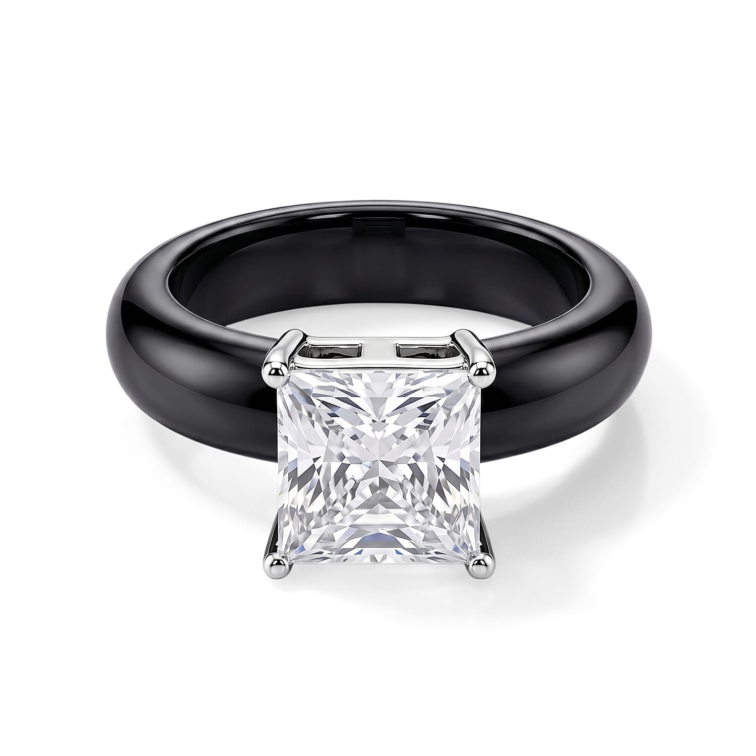EverTrue Moissanite and Black Jade (D) 16.50 ctw Band Ring in Rhodium Over Sterling Silver (Size 5.0)