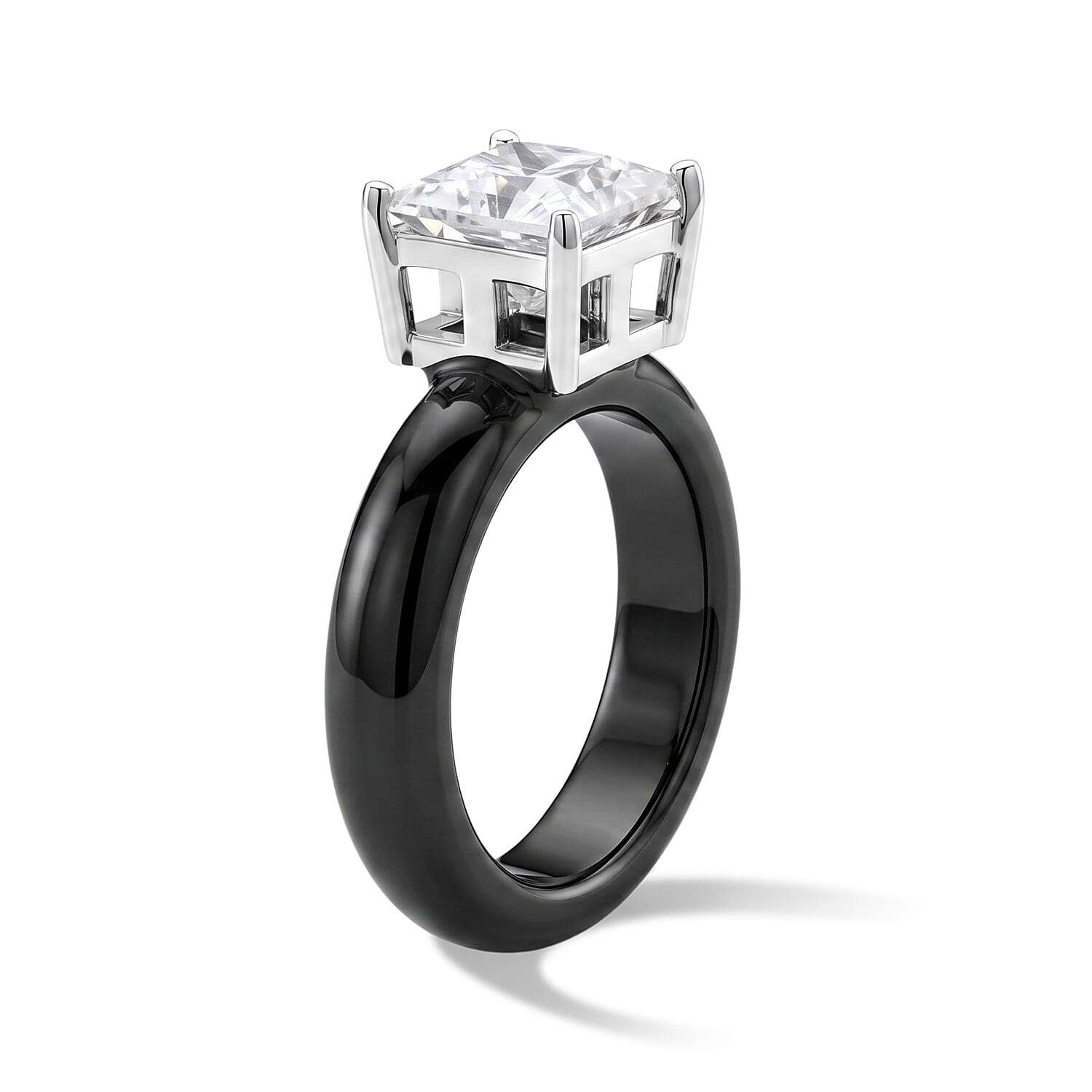 EverTrue Moissanite and Black Jade (D) 16.50 ctw Band Ring in Rhodium Over Sterling Silver (Size 5.0)